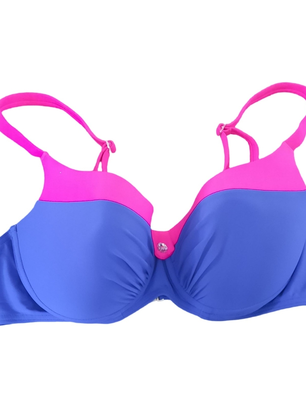 Color-Block Blue and Hot Pink Underwire Bikini Top